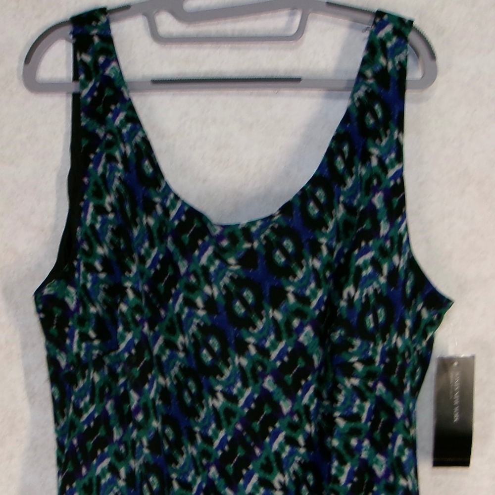NWT Jones New York Career Black/Blue Maxi Dress Abstract Print PullOn Sz 22W - Picture 2 of 9